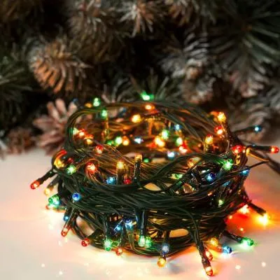 Гирлянда светодиодная 5 м провод темно-зеленый LED-200 220V 8 режимов разноцветная