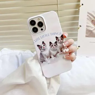 Чехол накладка для iphone 11 (6.1) JES пластик три котенка на белом с бледно-розовыми сердечками