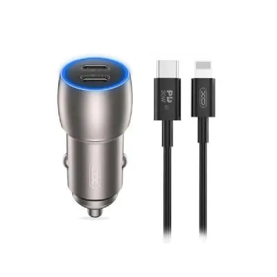 Автомобильное зарядное устройство + кабель Type-C to iphone lightning 8 pin xomobile CC51 2xPD 40W серый металл