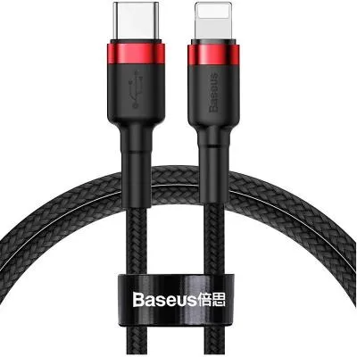 Кабель для зарядки iP Lightning to Type-C PD 20W Baseus Cafule CATLKLF-91 1м черно-красный