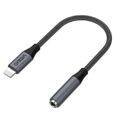 Аудио адаптер переходник для наушников iphone с Lightning на Jack 3.5 Onten OTN-137 плетеный черный