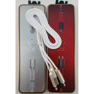 Кабель для зарядки 2 в 1 Lightning/Micro WK Twins series плоский белый