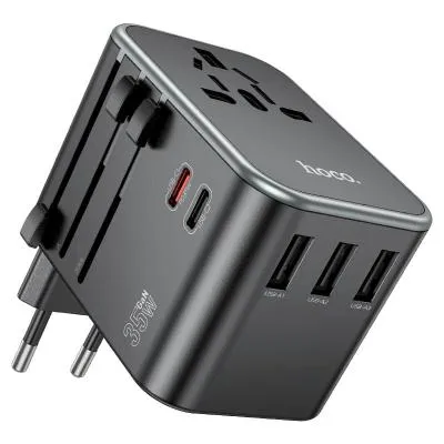 Универсальное зарядное устройство адаптер Hoco AC19 Supporter PD35W EU/US/AUS/UK 5 портов / 2Type-C USB-C+3USB черный