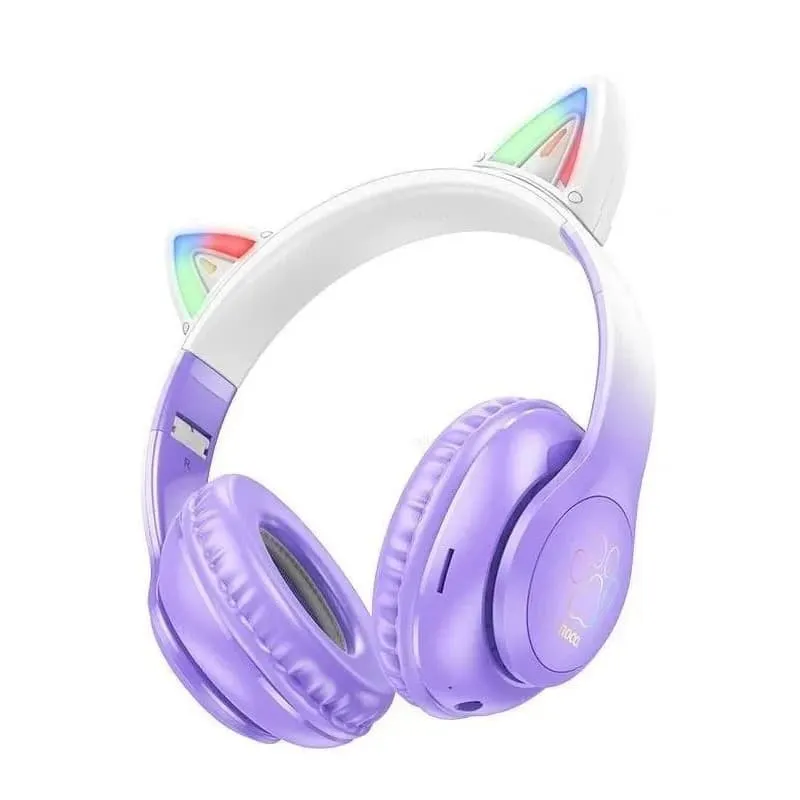 фото Наушники беспроводные накладные HOCO W42 Cat ear с ушками Purple grape пурпурный виноград
