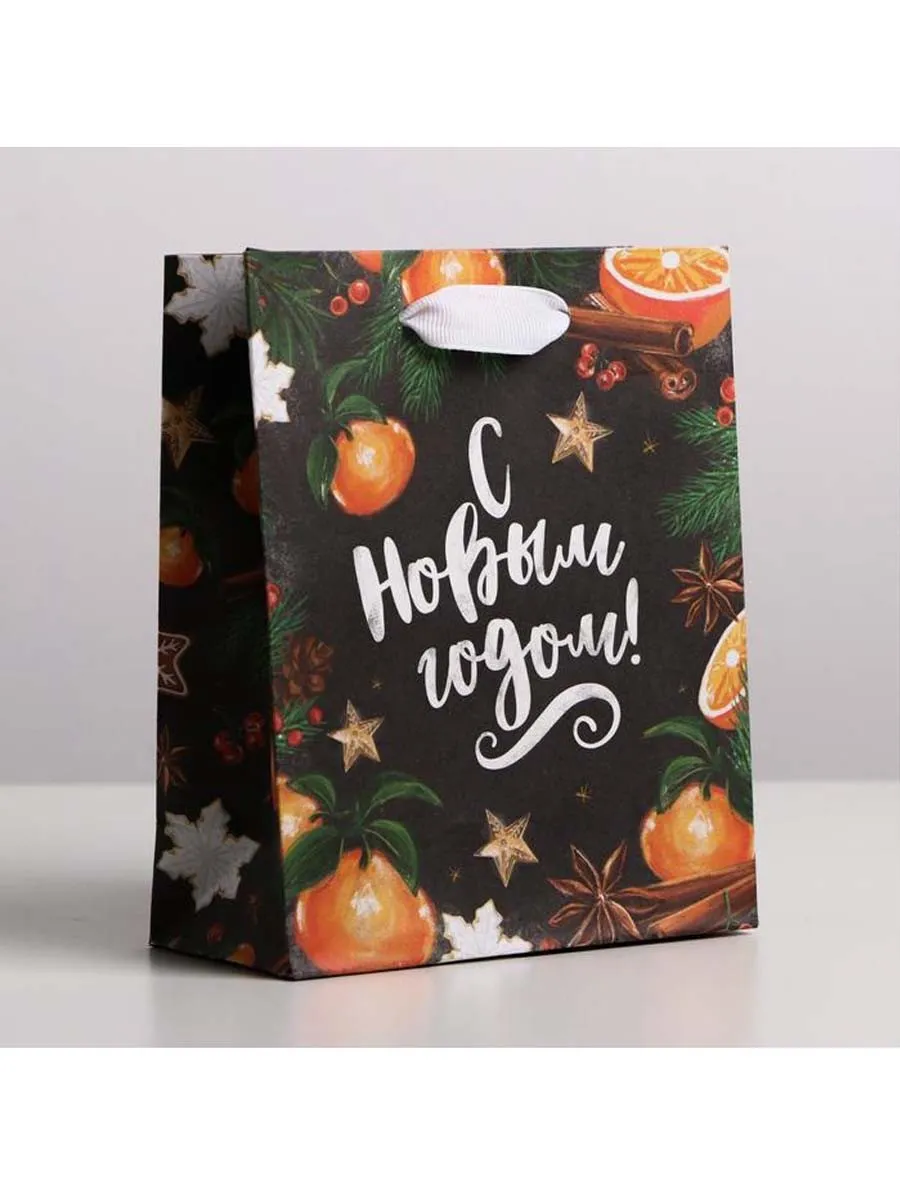 Пакет крафтовый вертикальный «Новогодние мандарины» S 12х15х5.5 см 4865527