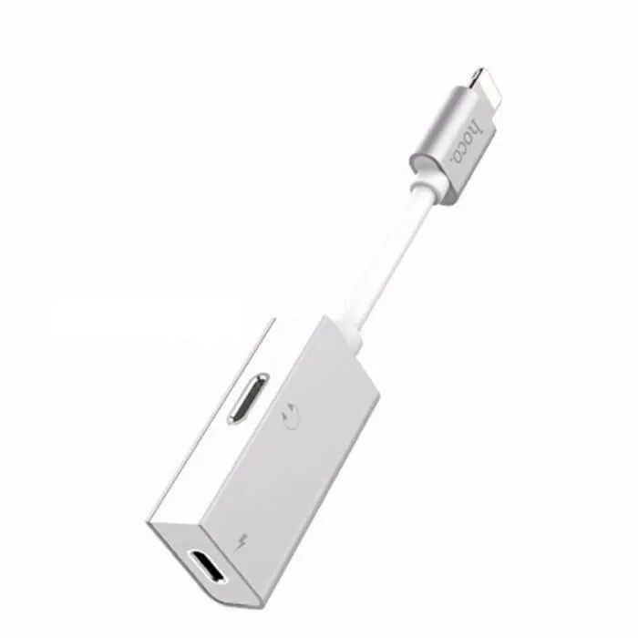Аудио адаптер переходник для наушников iphone с Lightning на 2 Lightning Hoco LS15 2A серебро