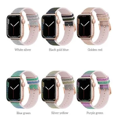 Ремешок для Apple Watch 38/40/41mm HOCO WA11 Diamond series серебро с золотой пряжкой