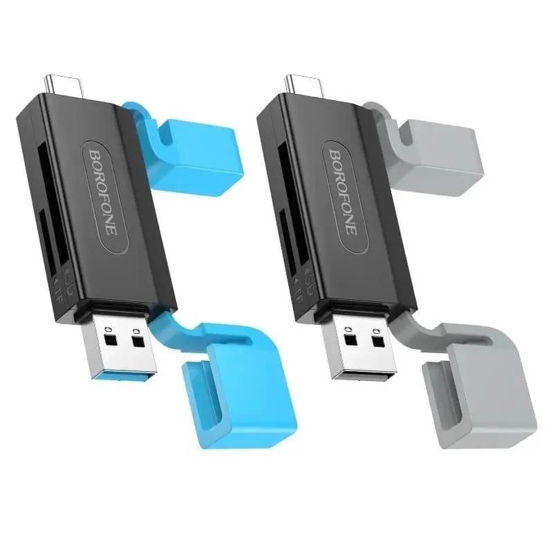 Картридер Borofone DH9 2 в 1 USB 2.0/Type-C USB на SD+TF2.0 черный с серым колпачком