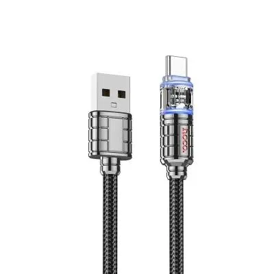 Кабель для зарядки Type-C USB HOCO U122 Crystal 3A 1.2м в тканевой оплетке черный