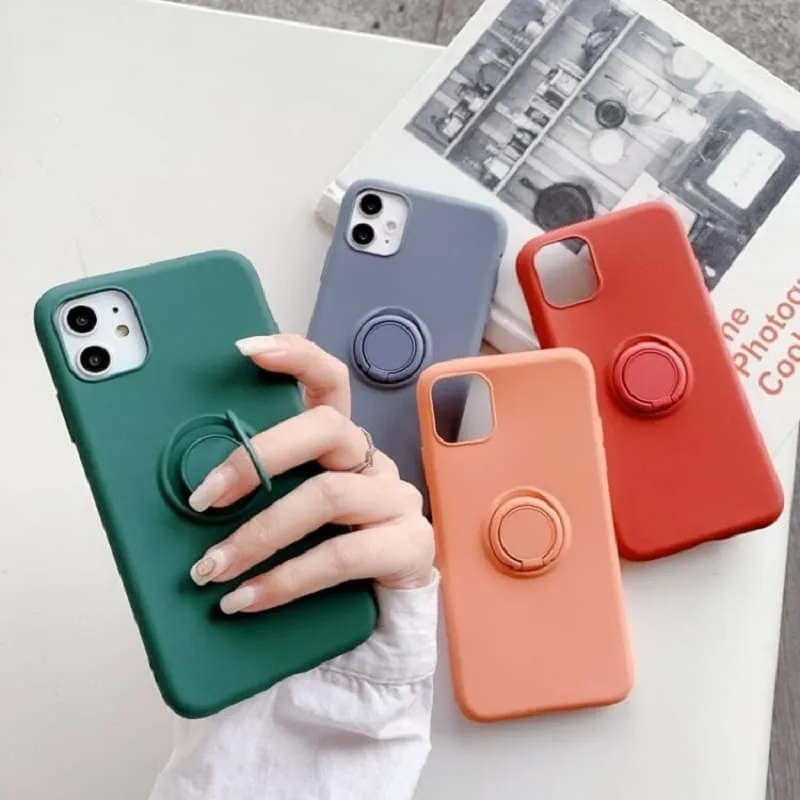 фото Чехол накладка для iphone 11 (6.1) силикон с магнитом и кольцом черная с защитой камеры