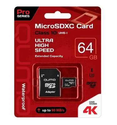 Карта памяти QUMO MicroSDXC Class 10 UHS-1 U3 Pro seria 3.0 90/45 MB/s 4K 64Gb  Карта памяти QUMO MicroSDXC Class 10 UHS-1 U3 Pro seria 3.0 90/45 MB/s 4K 64Gb