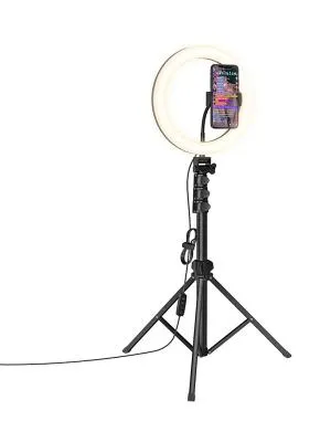 Кольцевая светодиодная лампа со штативом-треногой CL12-RGB/RK-42 30см с пультом черная 