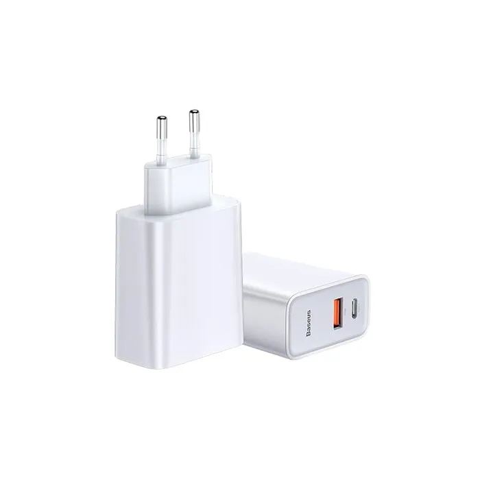 фото Сетевое зарядное устройство Адаптер Блок питания Baseus Speed PD 30W+QC3.0 Type-C USB-C+USB белое CCFS-C02