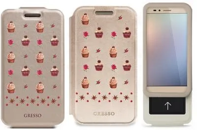 Универсальный чехол-книжка Gresso Маффин верт. с силикон. шеллом (размер 4,2-4,5) золото