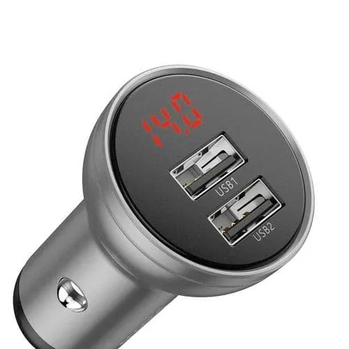 Изображение Автомобильное зарядное устройство Baseus Digital Display Dual USB 4.8A 24W серебро CCBX-0S фото Автомобильное зарядное устройство Baseus Digital Display Dual USB 4.8A 24W серебро CCBX-0S