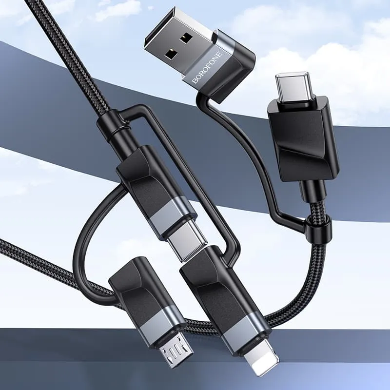 Кабель для зарядки 6 в 1 USB / Type-C to Lightning 27W / Type-C to Type-C 60W/ Type-C to Micro 2A Borofone BU51 2м в нейлоновой оплетке черный Кабель для зарядки 6 в 1 USB / Type-C to Lightning 27W / Type-C to Type-C 60W/ Type-C to Micro 2A Borofone BU51 2м в нейлоновой оплетке черный
