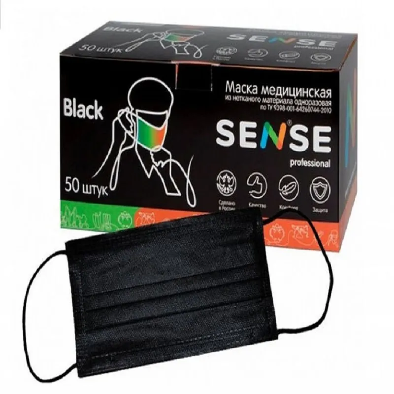 Маска Повязка одноразовая медицинская Sense черная 1шт Маска Повязка одноразовая медицинская Sense черная 1шт