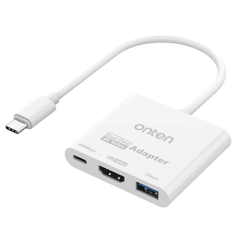 Разветвитель адаптер переходник концентратор Type-C HUB Хаб Onten OTN-UC302 3в1 белый Разветвитель адаптер переходник концентратор Type-C HUB Хаб Onten OTN-UC302 3в1 белый
