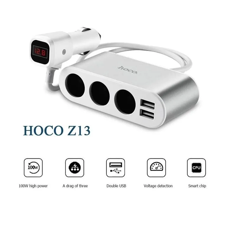 Изображение Разветвитель HOCO Z13 LCD 3 прикуривателя + 2USB 2,1A серебро сайта akstel.ru фото Разветвитель HOCO Z13 LCD 3 прикуривателя + 2USB 2,1A серебро