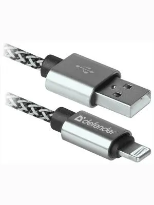 Кабель для зарядки Lightning Defender ACH01-03T PRO 1м 2.1A плетеный белый с черным