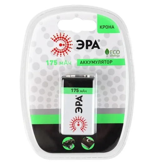 Батарейка аккумуляторная ЭРА 9V-1BL 175mAh Крона Батарейка аккумуляторная ЭРА 9V-1BL 175mAh Крона