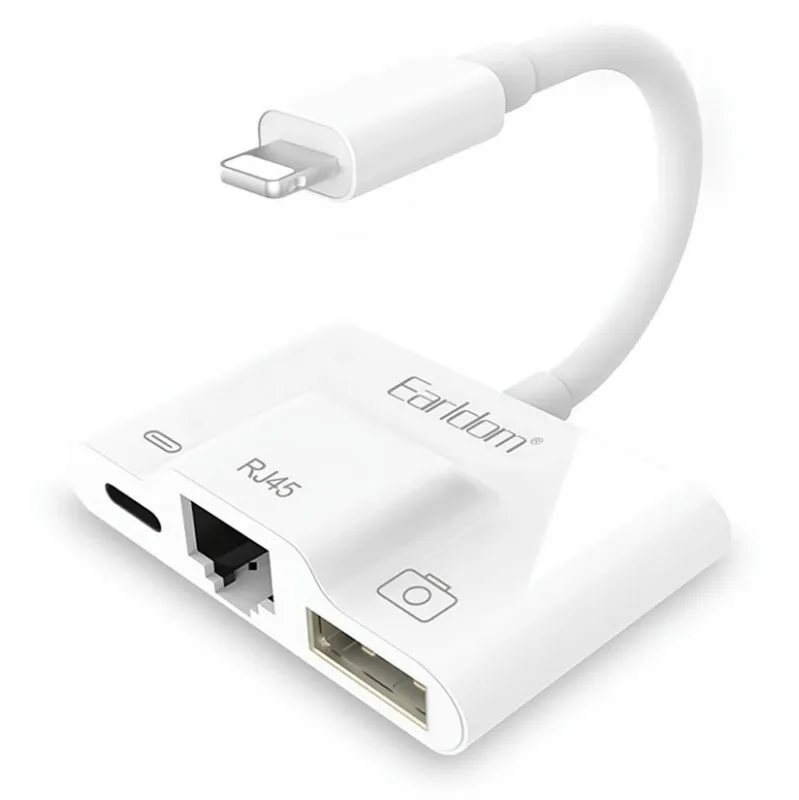 Адаптер переходник с Lightning на RJ45 Ethernet LAN/Lightning/USB 3.0 Ealdom ET-OT53 белый