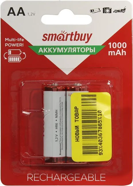 Батарейка аккумуляторная Smartbuy NiMh HR6/2BL SBBR-2A02BL1000 1000mAh
