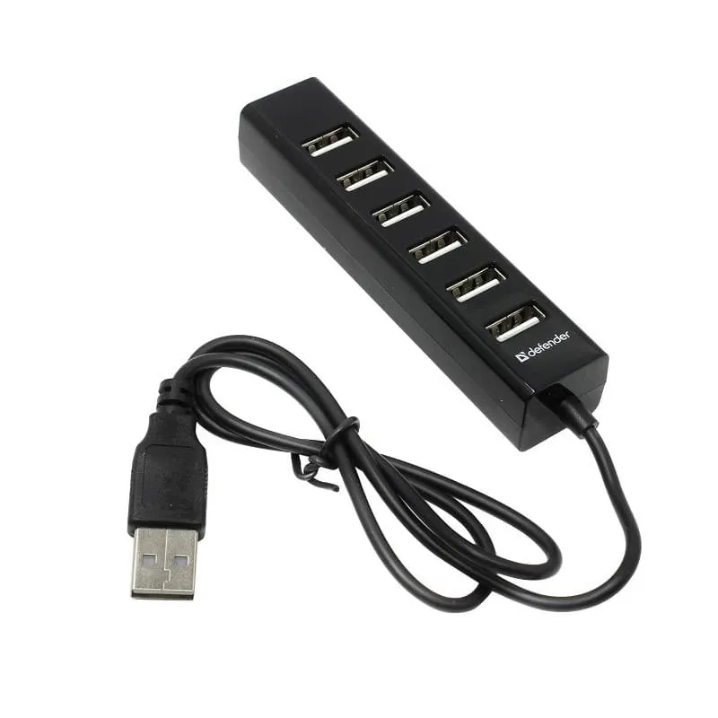 Разветвитель адаптер переходник USB HUB Хаб DEFENDER Quadro Swift 7 портов USB 2.0 черный Разветвитель адаптер переходник USB HUB Хаб DEFENDER Quadro Swift 7 портов USB 2.0 черный