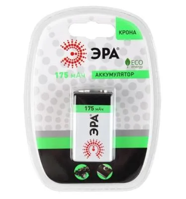 Батарейка аккумуляторная ЭРА 9V-1BL 175mAh Крона Батарейка аккумуляторная ЭРА 9V-1BL 175mAh Крона