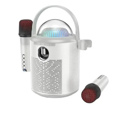 Колонка HOCO BS59 Pearlescent LED BT Блютуз + 2 микрофона холодный серый 1800mAh