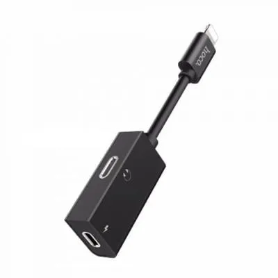 Аудио адаптер переходник для наушников iphone с Lightning на 2 Lightning Hoco LS15 2A черный