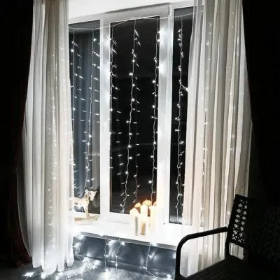 Гирлянда светодиодная штора 2х3 м провод прозрачный 220V свечение с динамикой белый NEON-NIGHT 235-065