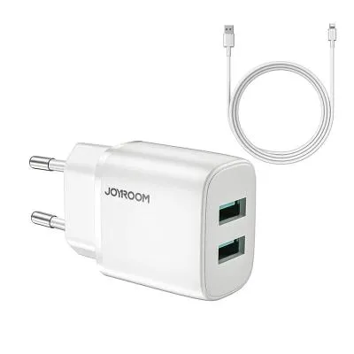 Сетевое зарядное устройство + кабель для iphone Lightning Joyroom L-2A123 2USB 2.4A белый 