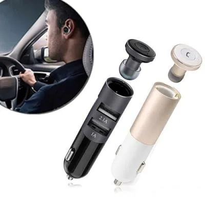 BT Блютуз-гарнитура Remax RB-T11C + USB зарядка Авто 2USB 2.1A+1A черная