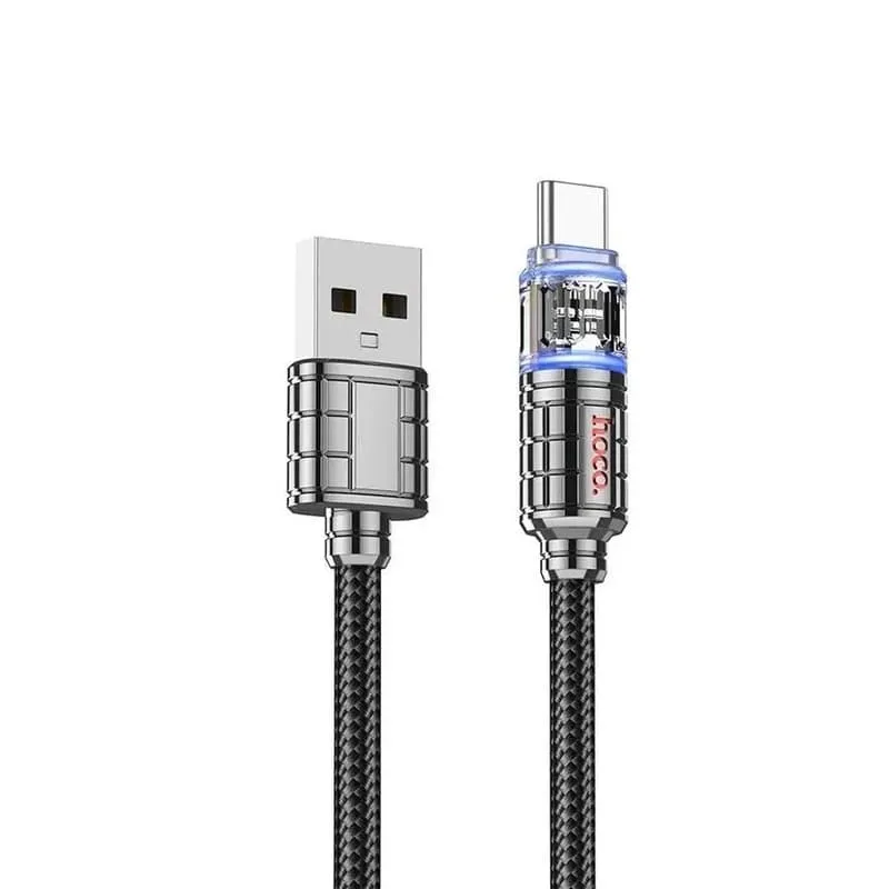 Кабель для зарядки Type-C USB HOCO U122 Crystal 3A 1.2м в тканевой оплетке черный