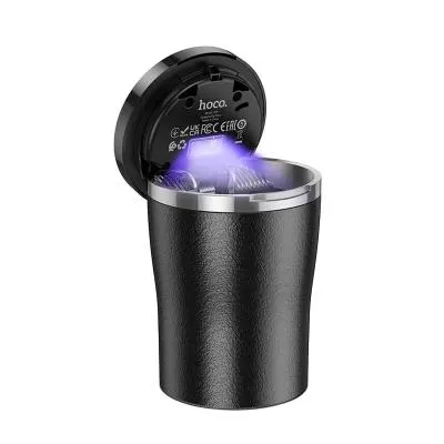 Пепельница автомобильная Hoco ZP9 Solar с крышкой и LED подсветкой черная