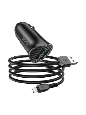 Автомобильное зарядное устройство + кабель Lightning 8 pin HOCO Z39 QC3.0 2USB 18W черный