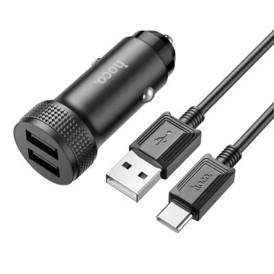 Автомобильное зарядное устройство + кабель Type-C USB HOCO Z49 2USB 2,4A 12W 1м черный