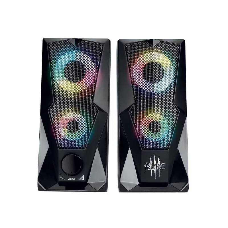 Акустическая система 2,0 Qumo Blade AS001,15ВТ, RGB подсветка USB+3.5 jack, объемное звучание Акустическая система 2,0 Qumo Blade AS001,15ВТ, RGB подсветка USB+3.5 jack, объемное звучание