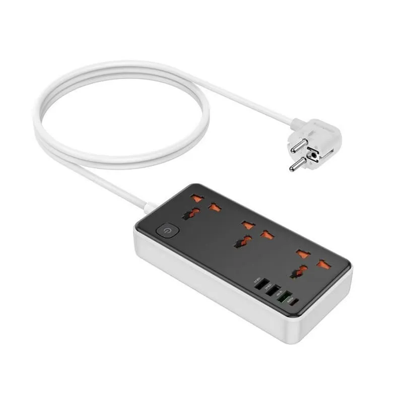Сетевой фильтр HOCO AC8A 3 гнезда + PD 30W + 3USB 1.5м 2500W черный Сетевой фильтр HOCO AC8A 3 гнезда + PD 30W + 3USB 1.5м 2500W черный