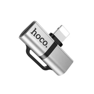 Аудио адаптер переходник для наушников iphone с Lightning на 2 Lightning Hoco LS20 серый