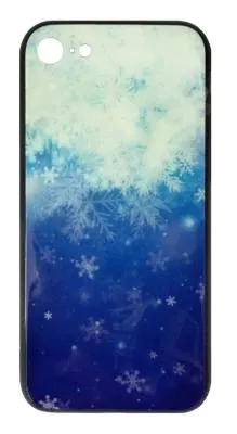 Чехол накладка для iphone 7/8 Plus (5.5) Новогодняя силикон+пластик снежинки на синем