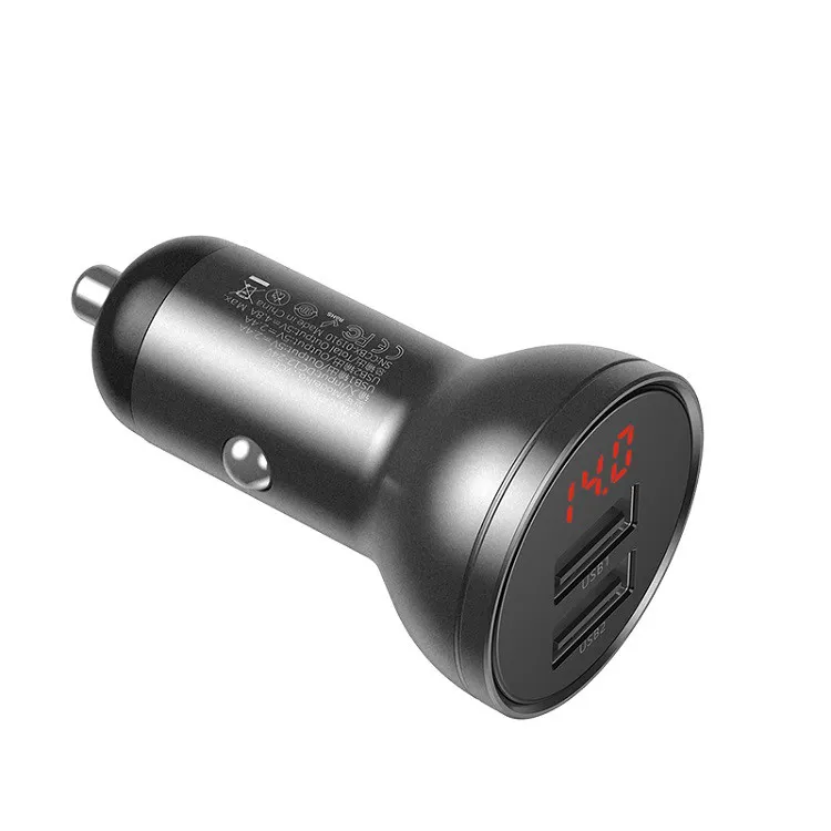 фото Автомобильное зарядное устройство Baseus Digital Display Dual USB 4.8A 24W темно-серое CCBX-0G