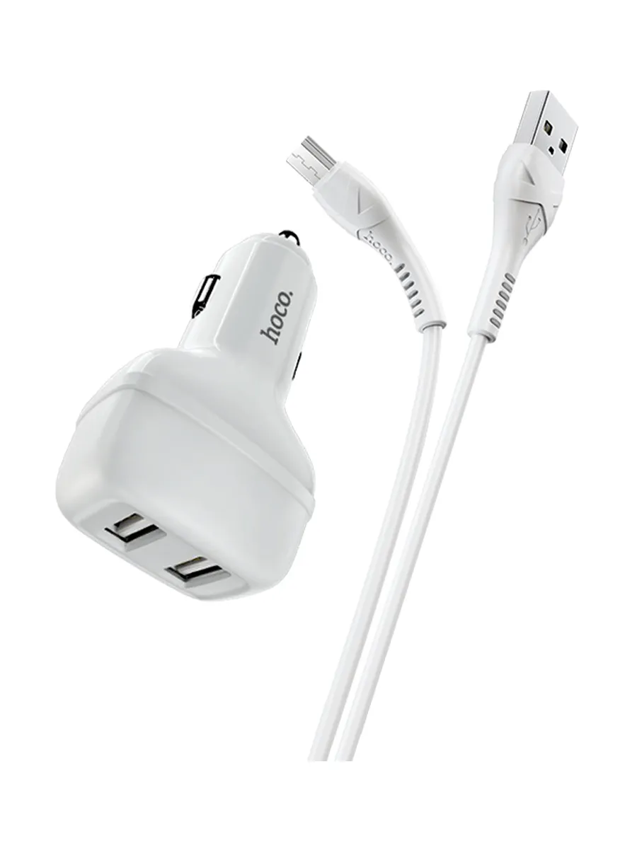 Изображение Автомобильное зарядное устройство + кабель Micro USB HOCO Z36 2USB 2.4A белый фото Автомобильное зарядное устройство + кабель Micro USB HOCO Z36 2USB 2.4A белый
