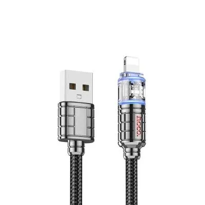 Кабель для зарядки iphone Lightning HOCO U122 Crystal 2.4A 1.2м в тканевой оплетке черный