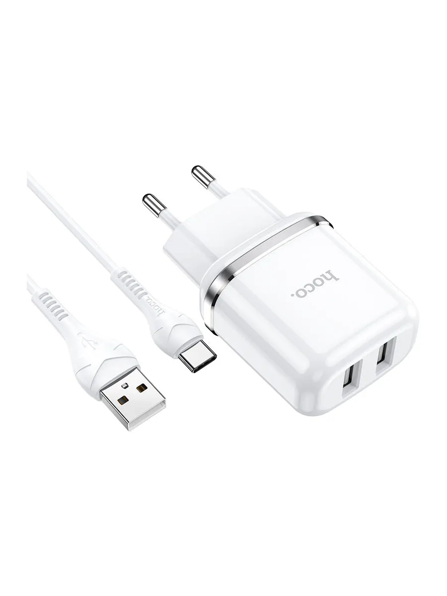 фото Сетевое зарядное устройство + кабель Type-C HOCO N4 2USB 2.4A 1м белый
