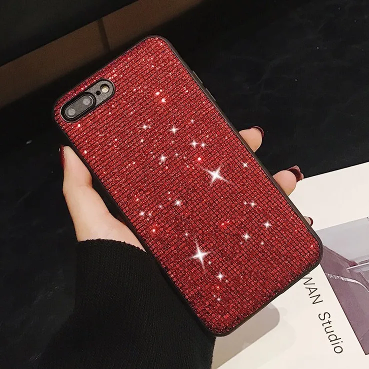 фото Чехол накладка для Xiaomi Redmi 6A силикон сетка из блесток красная