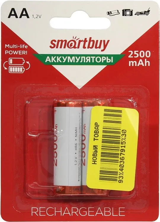 Батарейка аккумуляторная Smartbuy NiMh HR6/2BL SBBR-2A02BL2500 2500mAh Батарейка аккумуляторная Smartbuy NiMh HR6/2BL SBBR-2A02BL2500 2500mAh