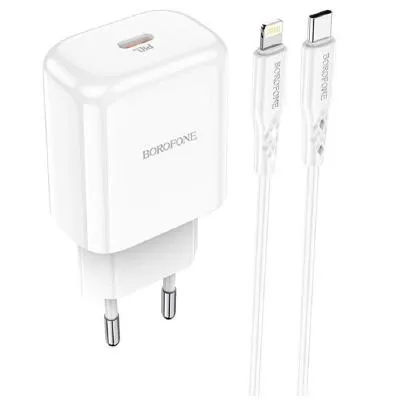 Сетевое зарядное устройство + кабель для iphone Lightning to Type-C Borofone BN3 PD 20W белый