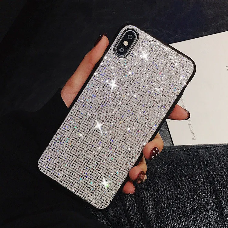 фото Чехол накладка для Xiaomi Mi 8 Lite силикон сетка из блесток серебро